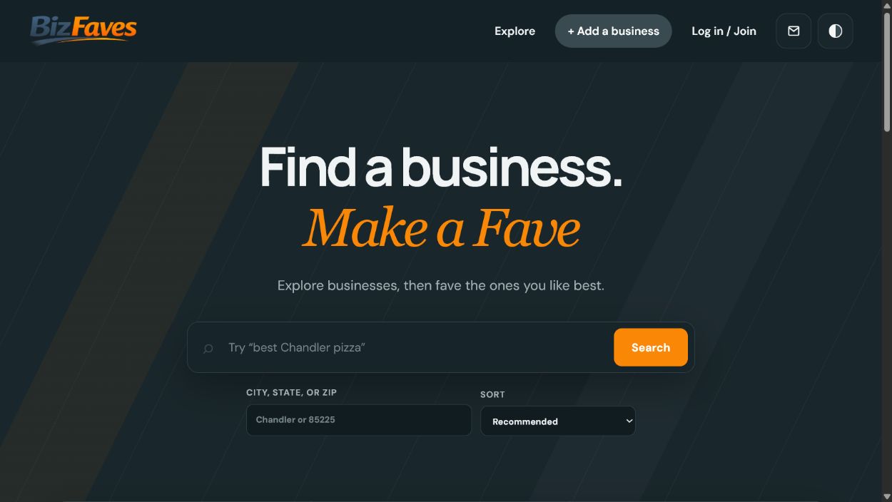 Homepage of Biz Faves
